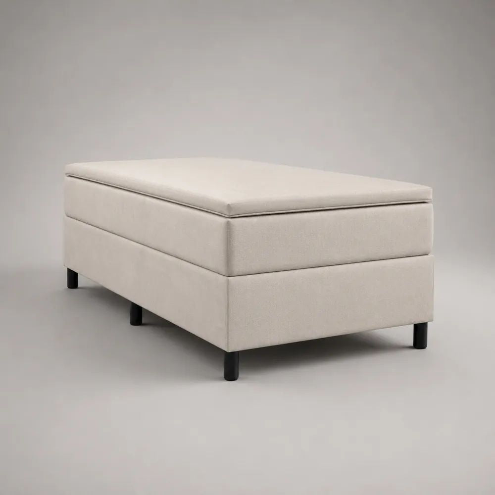 Letto singolo continentale 90 x 200 cm beige in tessuto con materasso e topper