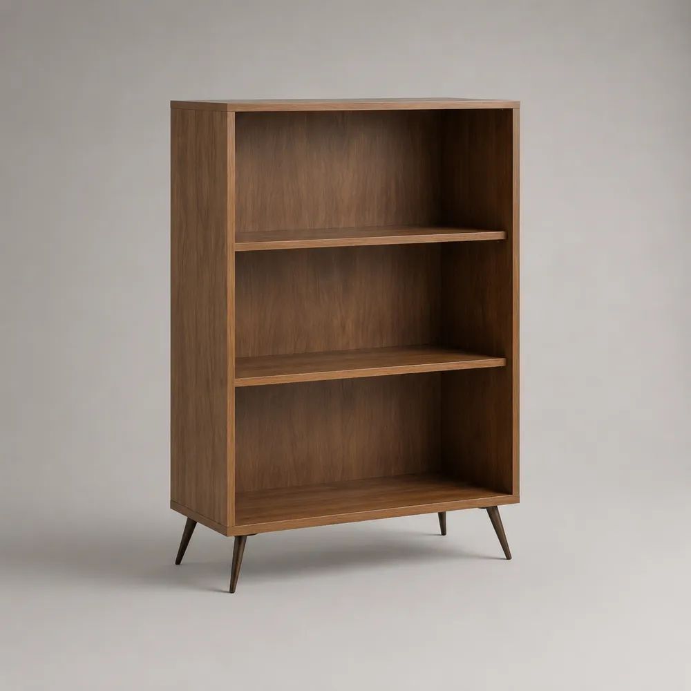 Libreria rettangolare marrone in legno con 3 vani e gambe in acciaio, 80 x 30 x 120 cm