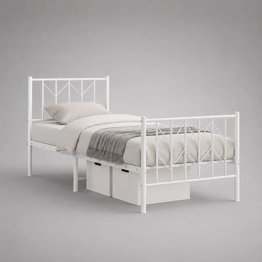 Letto singolo in acciaio bianco per materasso 90 x 200 cm, dimensioni 95 x 208 x 100 cm