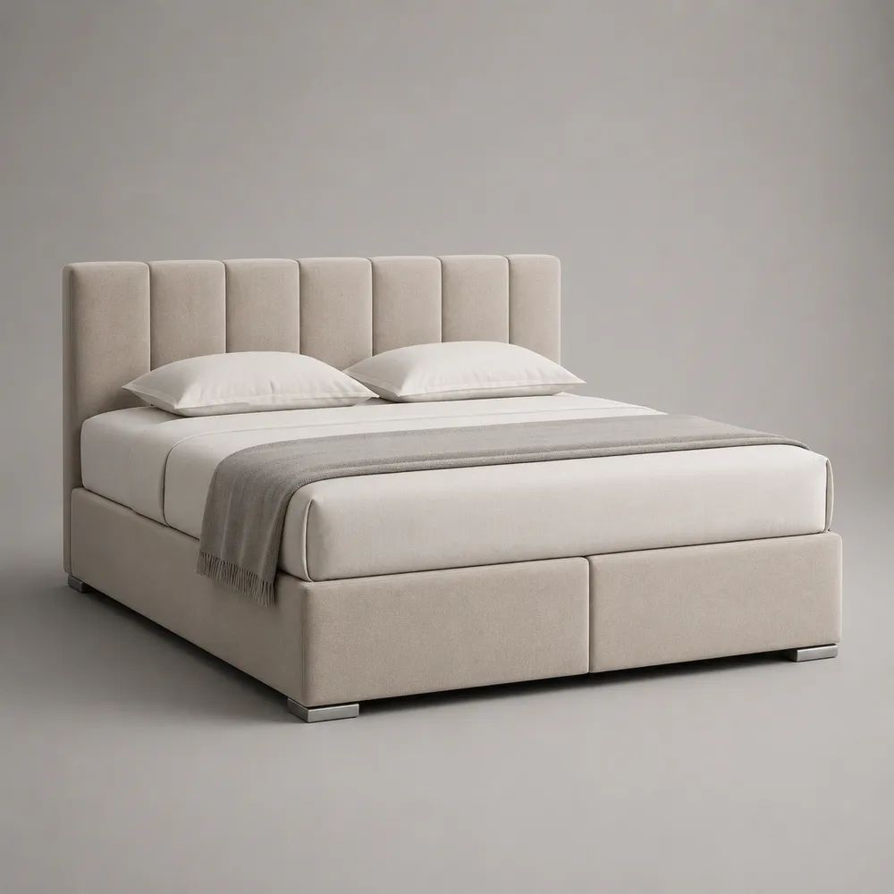 Letto matrimoniale imbottito beige con rete a doghe, rivestimento in tessuto, per materasso 160 x 200 cm, 218 x 172 x 120 cm