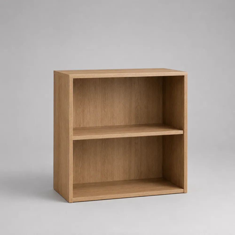 Libreria bassa rettangolare in legno con 2 vani, rovere naturale, 80 × 30 × 80 cm