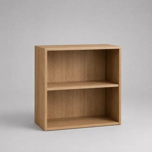 Libreria bassa rettangolare in legno con 2 vani, rovere naturale, 80 × 30 × 80 cm