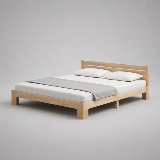 Letto matrimoniale in legno naturale 160 x 200 cm con rete a doghe, dimensioni 168 x 208 x 90 cm
