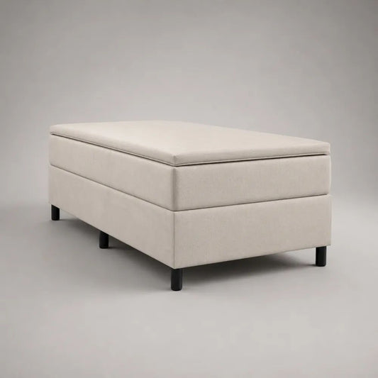Letto singolo continentale 90 x 200 cm beige in tessuto con materasso e topper