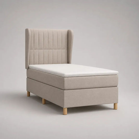 Letto singolo imbottito beige 105 × 215 × 125 cm con materasso 90 × 200 cm e testiera alta