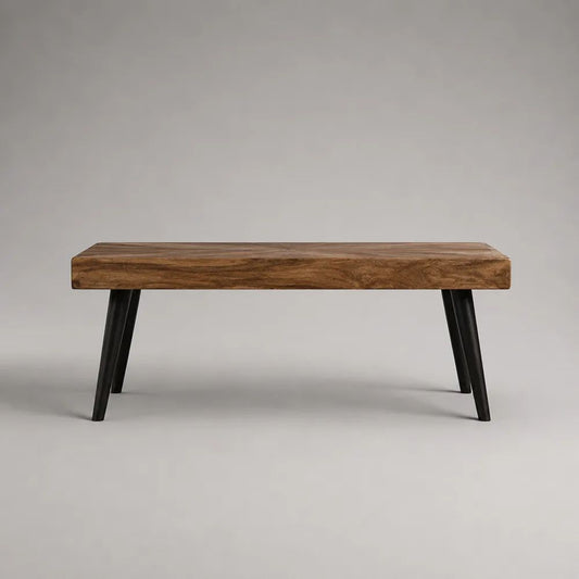 Tavolino rettangolare marrone e nero in legno massello e acciaio, 110 x 55 x 45 cm