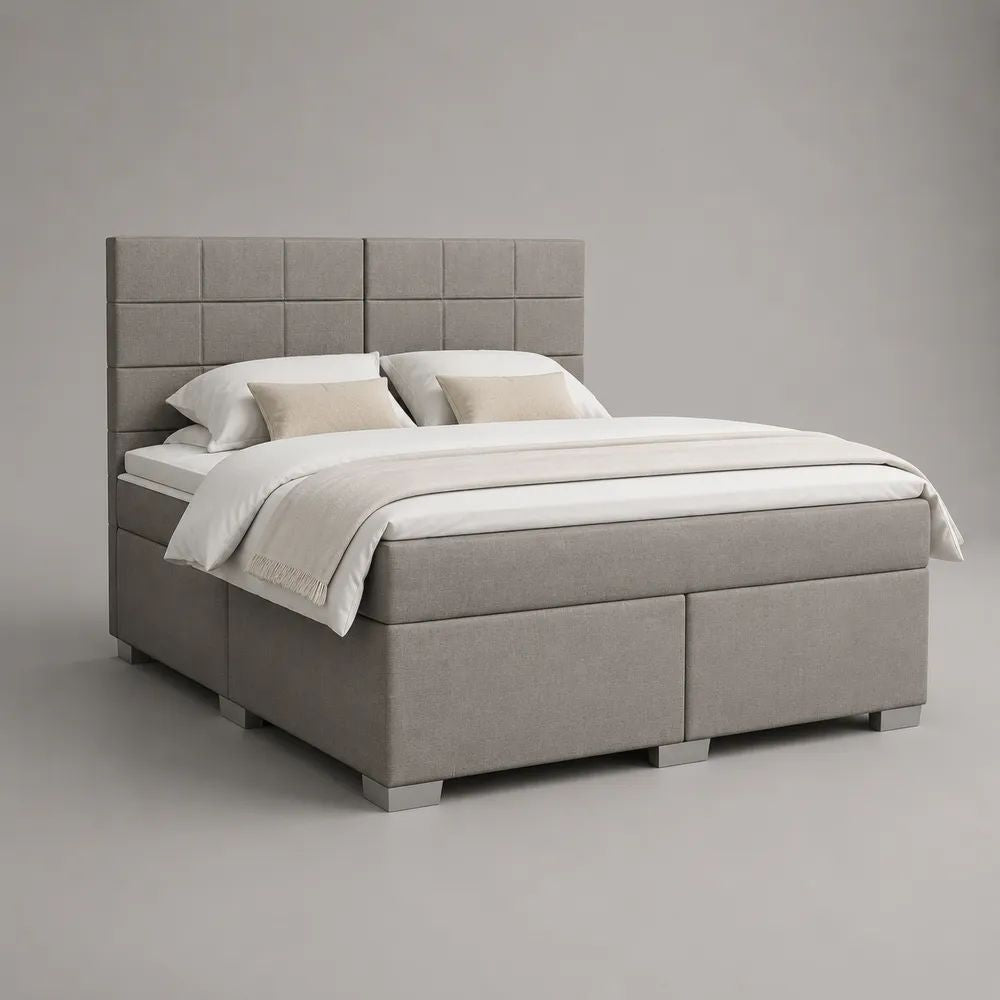 Set letto matrimoniale boxspring 4 pezzi 180 × 200 cm in poliestere grigio chiaro con testiera imbottita