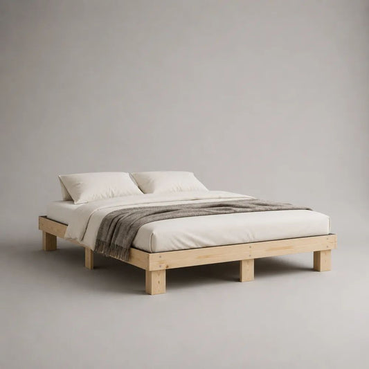 Letto matrimoniale 160 x 200 cm in legno di pino massello beige naturale con rete a doghe
