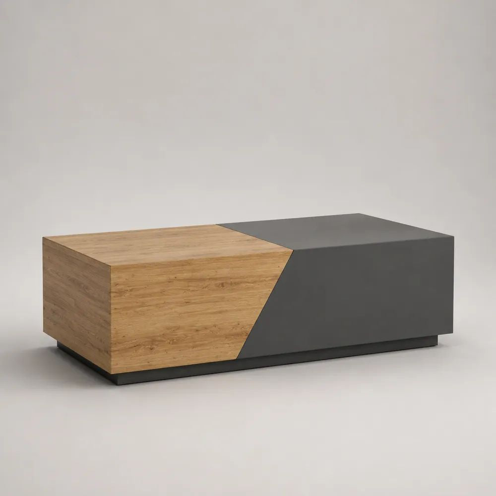 Tavolino da salotto rettangolare in MDF impiallacciato, grigio antracite e bambù naturale, 110 x 60 x 40 cm