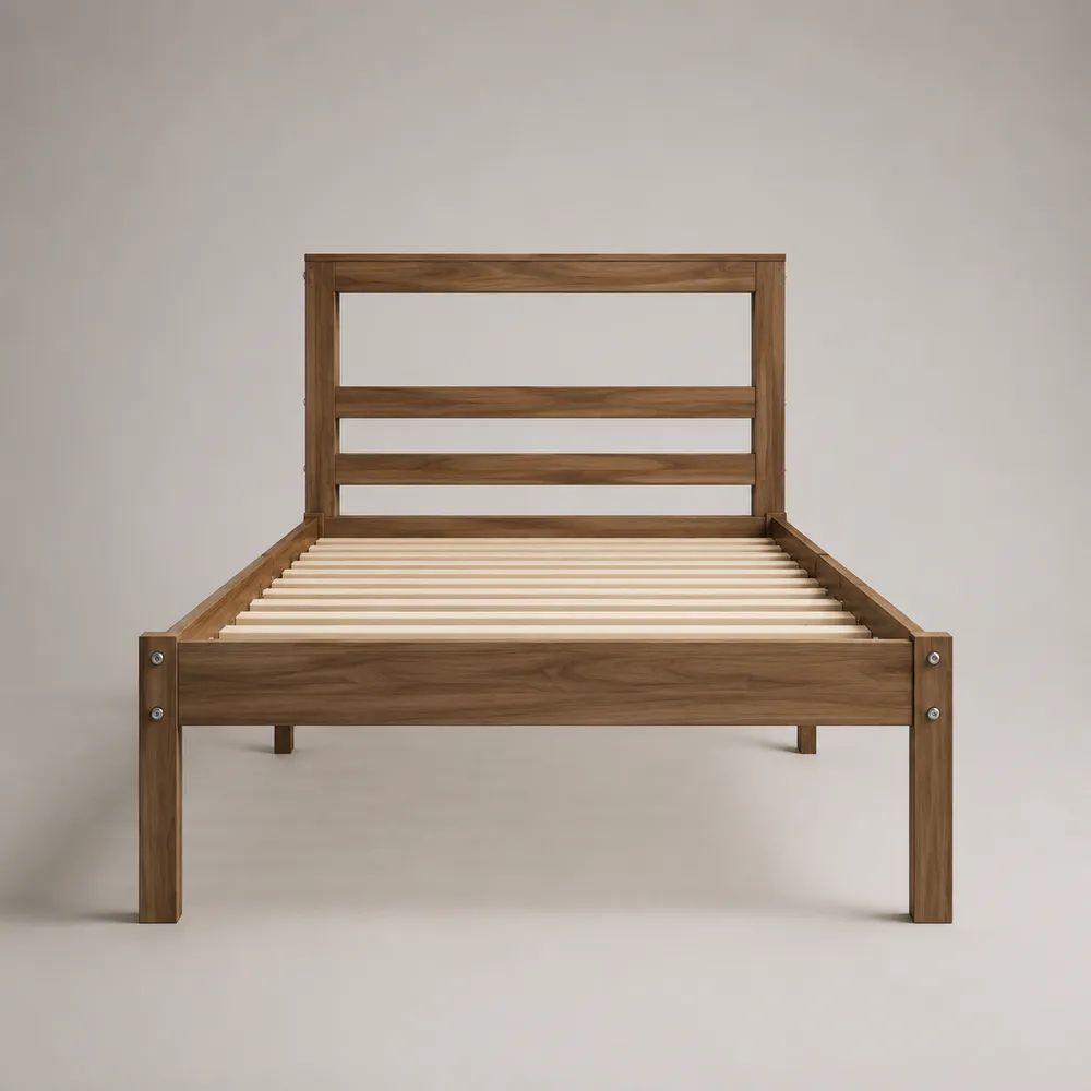 Letto singolo rettangolare in legno marrone noce con rete a doghe, per materasso 90 × 200 cm, dimensioni 98 × 208 × 110 cm