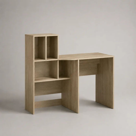 Scrivania rettangolare in legno con libreria integrata, rovere chiaro, 120 × 50 × 140 cm